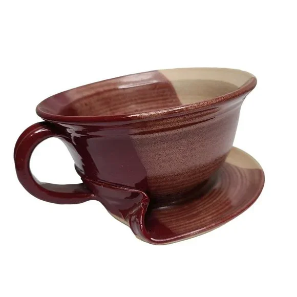 Art Pottery Clay Pottery Unique Soup Bowl Mug Plate Dish One Piece Tri Color - Picture 9 of 16